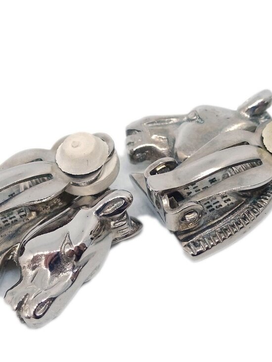 Hermes Bijouterie Fantaisie Horse Head Earrings Clip-On  Hermes Bijouterie Fantaisie Horse Head Earrings Clip-On Silver 162758